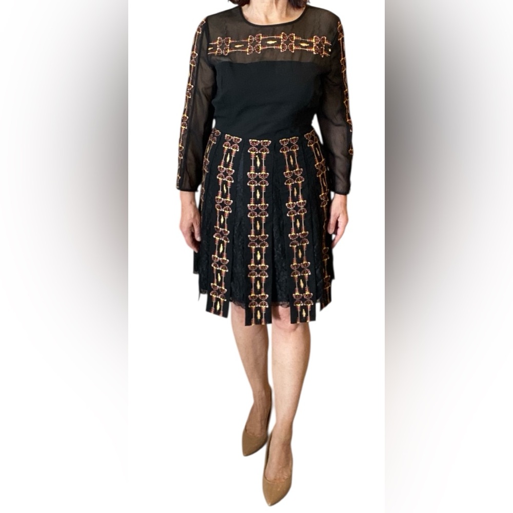 French Connection Black dress with embroidery size 10 EUC